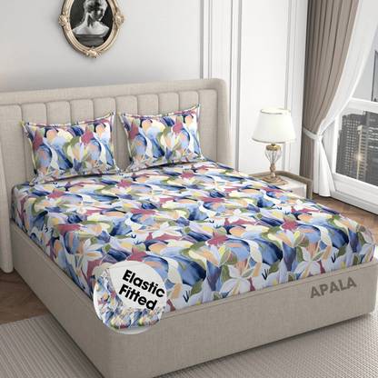 Apala 280 TC Microfiber King Printed Fitted (Elastic) Bedsheet