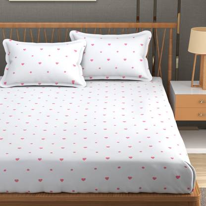 BEDCOUDRE Cotton Double Fitted (Elastic) 300 TC Floral Bedsheet