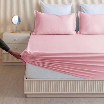 HOMEMONDE 210 TC Cotton Queen Solid Fitted (Elastic) Bedsheet