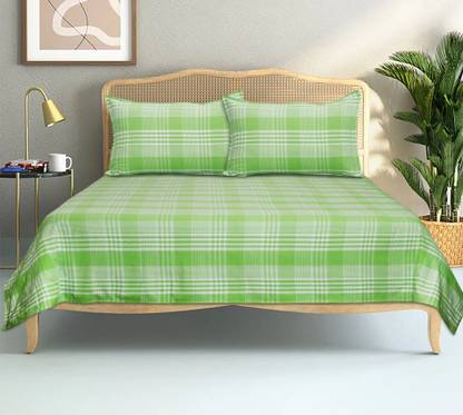 AIRWILL Cotton Double Flat 220 TC Checkered Bedsheet