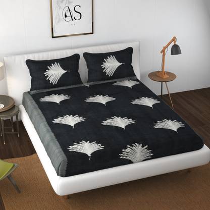AS HUBS 250 TC Cotton Double Floral Fitted (Elastic) Bedsheet (Pack of 1, Black)
