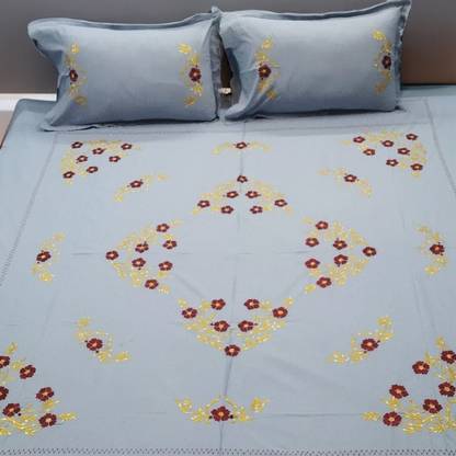 Arsha Chikankari Cotton King Flat 230 TC Embroidered Bedsheet