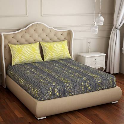 SPACES 144 TC Cotton Queen Geometric Flat Bedsheet