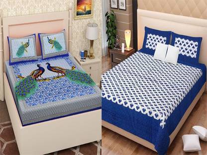 AKS Fashion Hub Cotton Queen Flat 150 TC Jaipuri Prints Bedsheet
