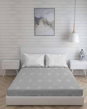Rptext 160 TC Cotton King Printed Fitted (Elastic) Bedsheet