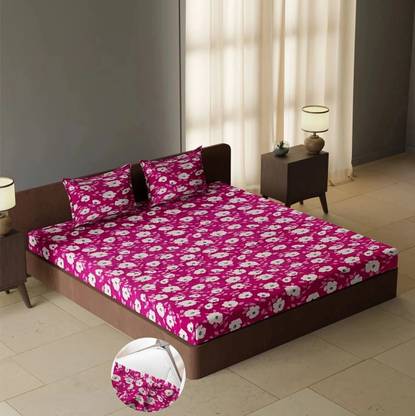 CARLTON LONDON Cotton Queen Fitted (Elastic) 104 TC Geometric Bedsheet