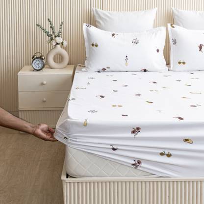 HOMEMONDE 210 TC Cotton King Printed Fitted (Elastic) Bedsheet