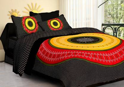 YIY Cotton Queen Flat 144 TC Printed Bedsheet