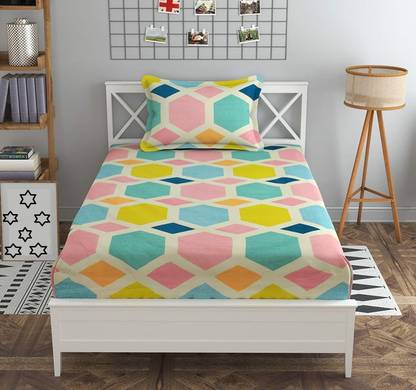 MORADO 210 TC Polycotton Single Geometric Flat Bedsheet