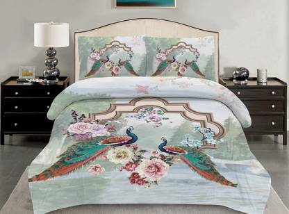 kitchDeco 250 TC Cotton Double Printed Flat Bedsheet