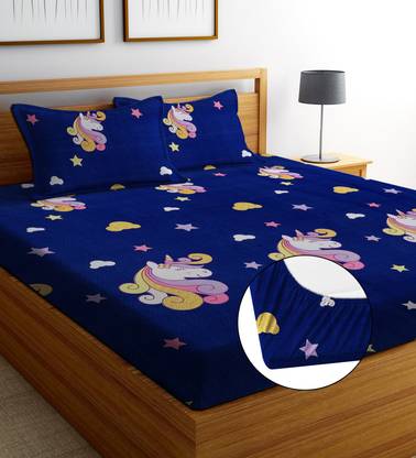 EXFAB Cotton King Fitted (Elastic) 244 TC Cartoon Bedsheet
