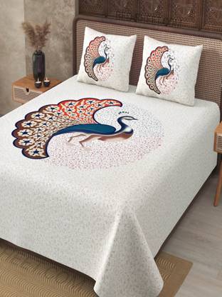 JAIPUR FABRIC Cotton Queen Flat 240 TC Printed Bedsheet