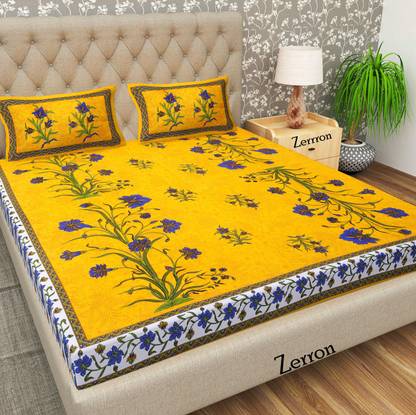 Zerron 144 TC Cotton King Floral Flat Bedsheet