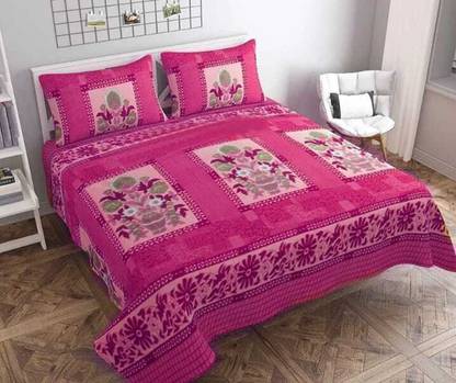 GreyShadow Woolen Double Flat 210 TC Floral Bedsheet
