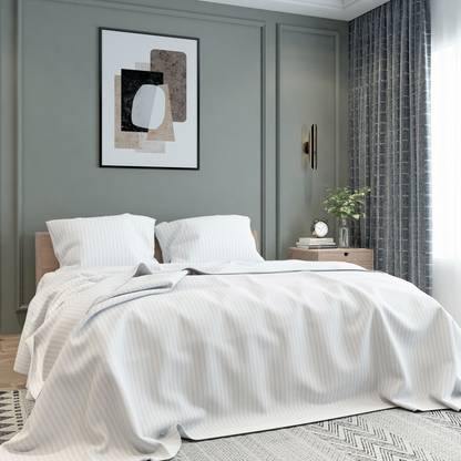 BELVOSTUM Microfiber Double Flat 280 TC Striped 1 Bedsheet with 2
