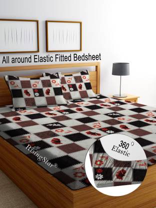 RisingStar 250 TC Cotton King Striped Fitted (Elastic) Bedsheet