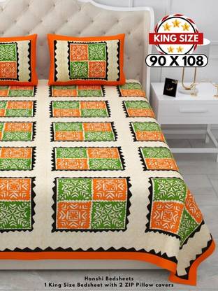 HANSHI 260 TC Cotton King Jaipuri Prints Flat Bedsheet