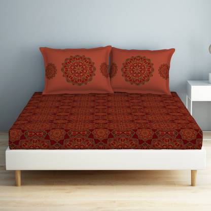 SPACES 132 TC Cotton Double Geometric Flat Bedsheet