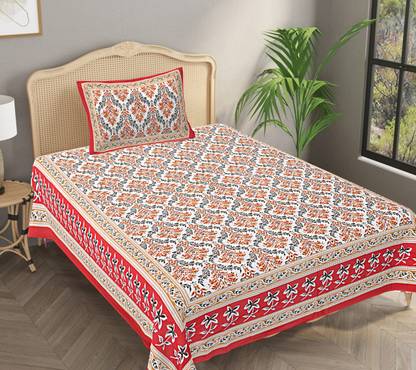 BOMBAY SPEED 280 TC Cotton Single Floral Flat Bedsheet