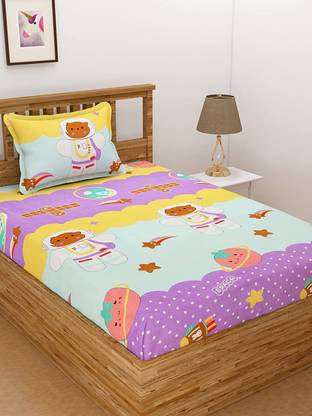 BREVARD 200 TC Cotton Single Cartoon Fitted (Elastic) Bedsheet