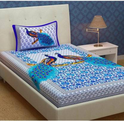 KAANY FAB Cotton Single Flat 144 TC Jaipuri Prints Bedsheet