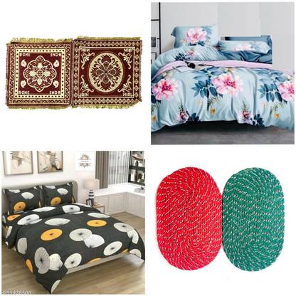 AMAR JYOTI CREATION 160 TC Cotton Double 3D Printed Flat Bedsheet