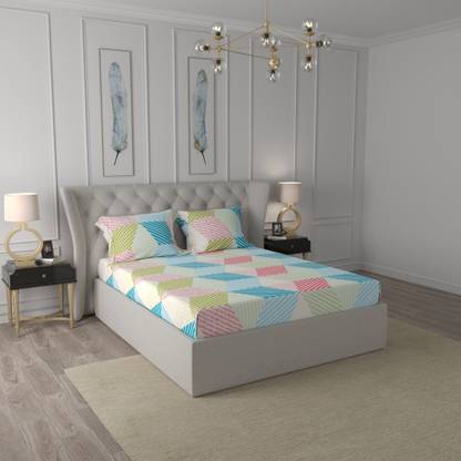 TRIDENT Microfiber Double Flat 120 TC Geometric Bedsheet