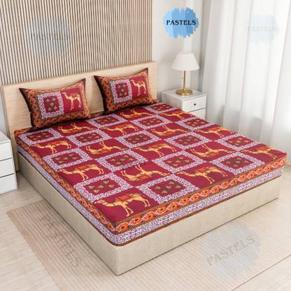 Pastels 144 TC Cotton Double Jaipuri Prints Flat Bedsheet