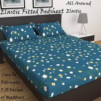 Amrange 210 TC Cotton King Floral Fitted (Elastic) Bedsheet
