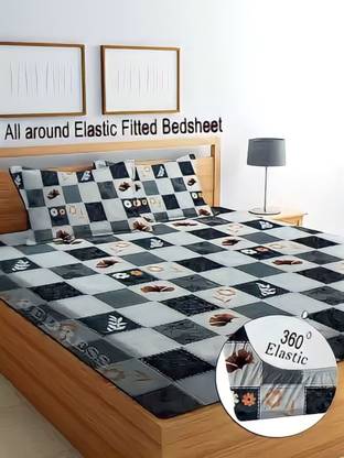 GoodRisk 320 TC Cotton Double Printed Fitted (Elastic) Bedsheet