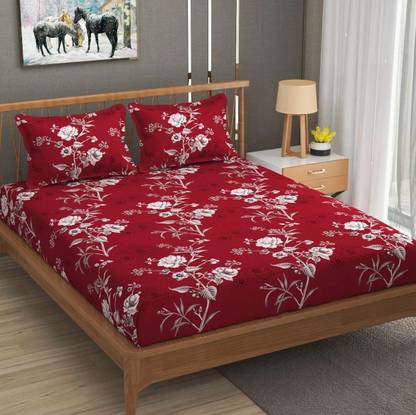 SHOPHOX Cotton Double, King Fitted (Elastic) 210 TC Printed Bedsheet