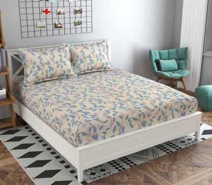 EXOTICE Polyester, Cotton King Fitted (Elastic) 220 TC Floral Bedsheet