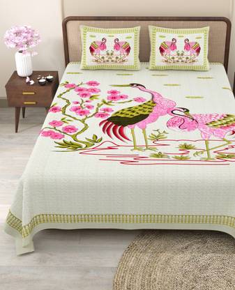 CLOTHOLOGY 240 TC Cotton King Jaipuri Prints Flat Bedsheet