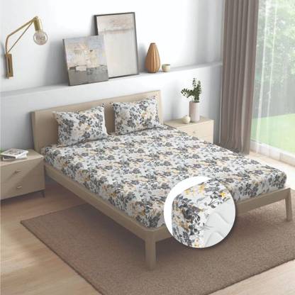 Wakefit 144 TC Cotton Queen Printed Fitted (Elastic) Bedsheet