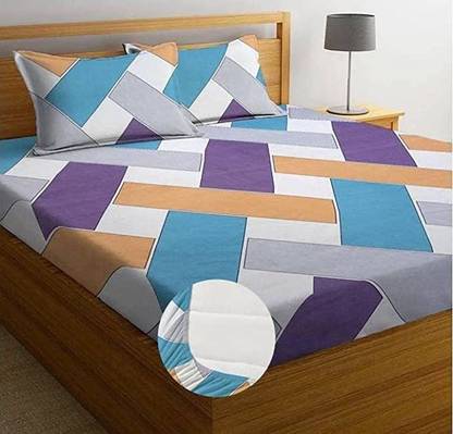 AVINYA 280 TC Cotton Double Floral Fitted (Elastic) Bedsheet