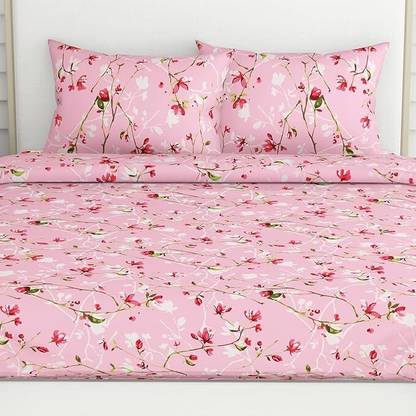 KRJD Cotton Double Flat 182 TC Floral Bedsheet