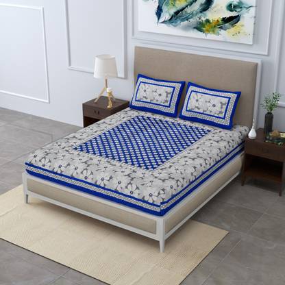 AAYU TRADER 104 TC Cotton Double Jaipuri Prints Flat Bedsheet