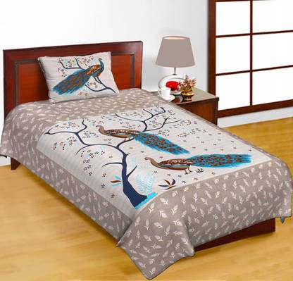 Leo Creation Cotton Single Flat 144 TC Jaipuri Prints Bedsheet