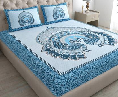 BharatLinen Cotton Double Flat 144 TC Jaipuri Prints Bedsheet