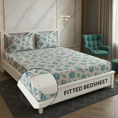 Shivi Creation 170 TC Cotton King Printed Fitted (Elastic) Bedsheet