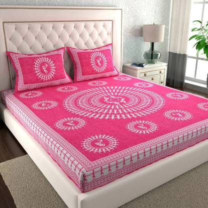 Jeevat Cotton Double Flat 144 TC Jaipuri Prints Bedsheet