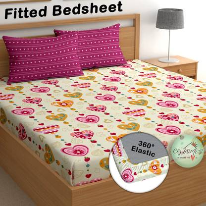 CG Homes Cotton Double Fitted (Elastic) 200 TC Printed Bedsheet
