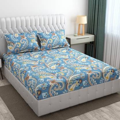 STEDO Cotton Double Fitted (Elastic) 250 TC Floral Bedsheet