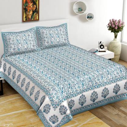 Kanha Online Shopping 260 TC Cotton King, Super King Jaipuri Prints Flat Bedsheet