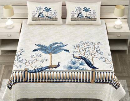 Yoksh Handlooms Cotton King Flat 240 TC Floral Bedsheet