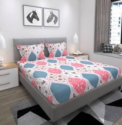 DWORTH Cotton Double Fitted (Elastic) 240 TC Floral Bedsheet