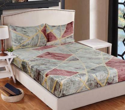 SARLA 300 TC Fleece Double Abstract Flat Bedsheet