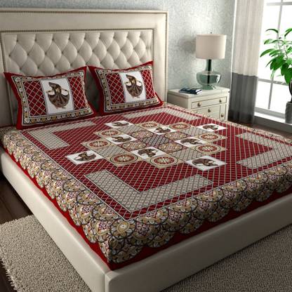 Cosito 144 TC Cotton Double Jaipuri Prints Flat Bedsheet