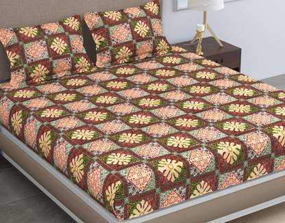 VAS COLLECTIONS 160 TC Cotton Double Floral Flat Bedsheet