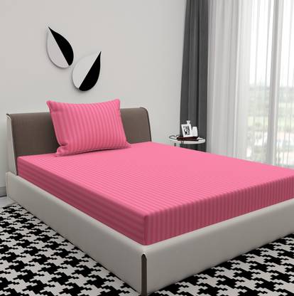 BROMWICK Microfiber Single Flat 300 TC Striped Bedsheet